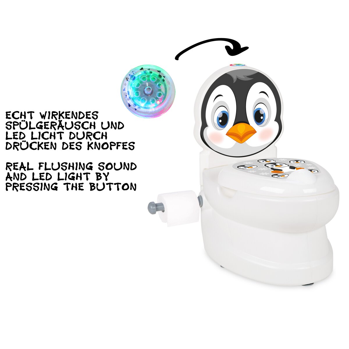 Meine kleine Toilette Pinguin mit Spülsound und Toilettenpapierhalter